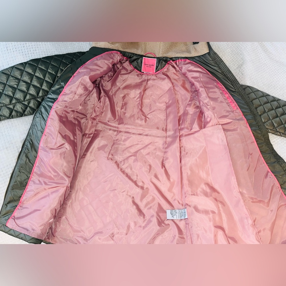Kate Spade Quilted Hooded Sherpa Trim Coat sz L - Picture 8 of 14